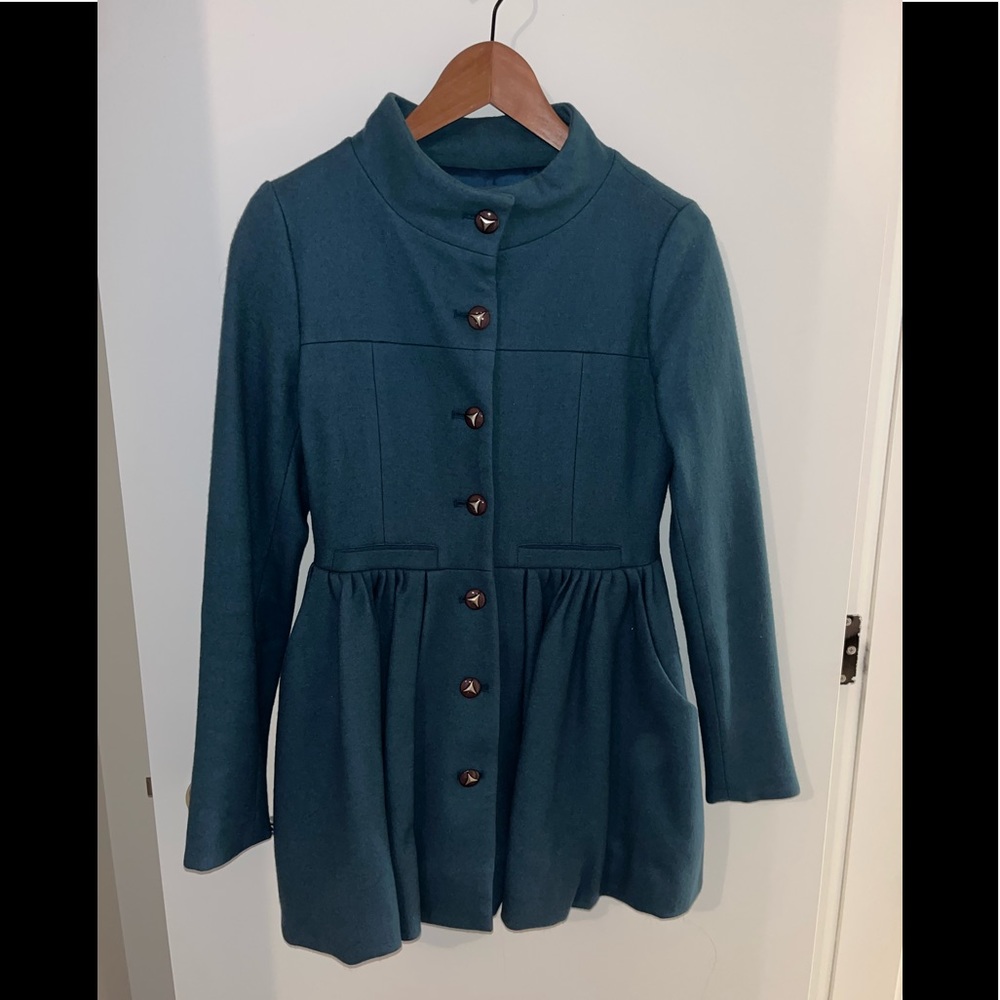 Chic blue peplum coat in size M but fits like XS